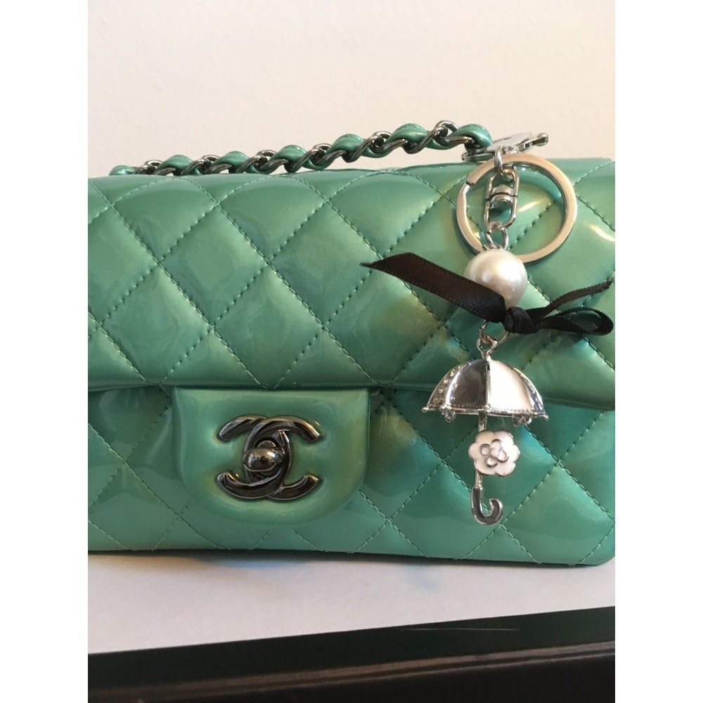 Umbrella Camellia Bag Charm/ Keychain - Silver Hardware